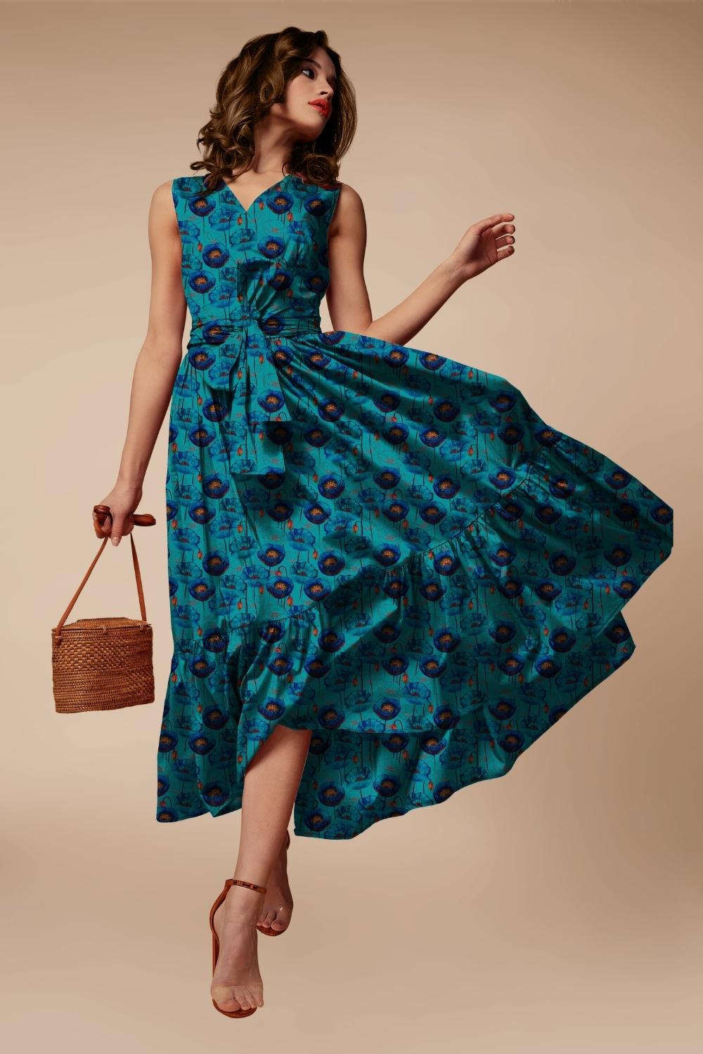 Bernadette Blue Floral Tulip Dress - ModaMia Bernadette Blue Floral Tulip Dress - ModaMia