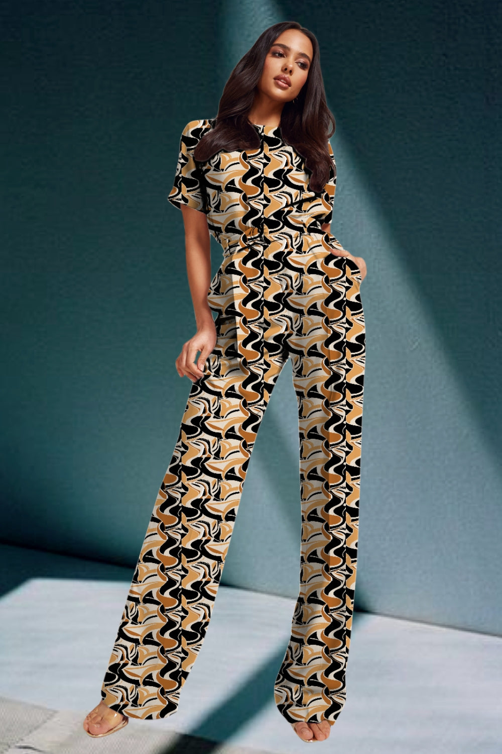 Ivy Geometric Belted Jumpsuit