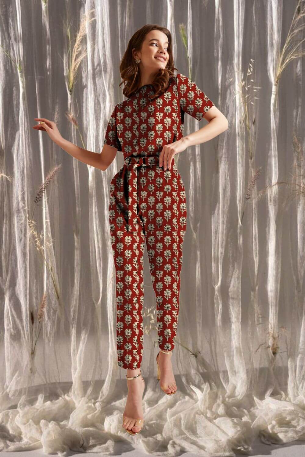 Jumpsuit 14 -  Sophie Half Sleeve Jumpsuit Red Floral Half Sleeve Jumpsuit