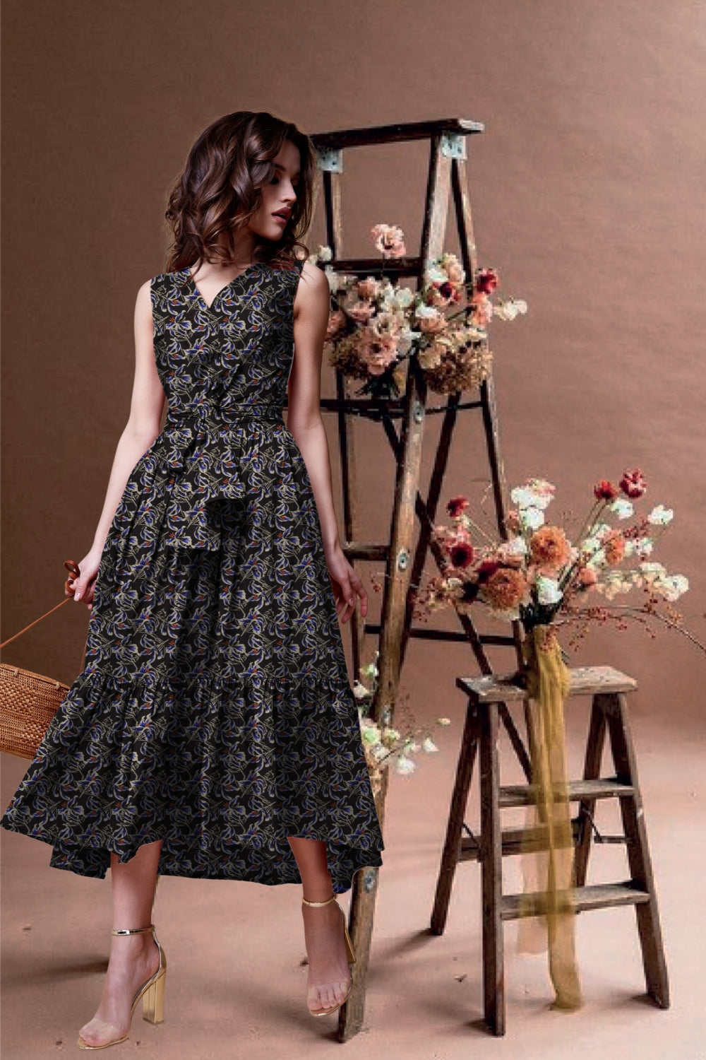 Lara Black Floral Wrap Dress