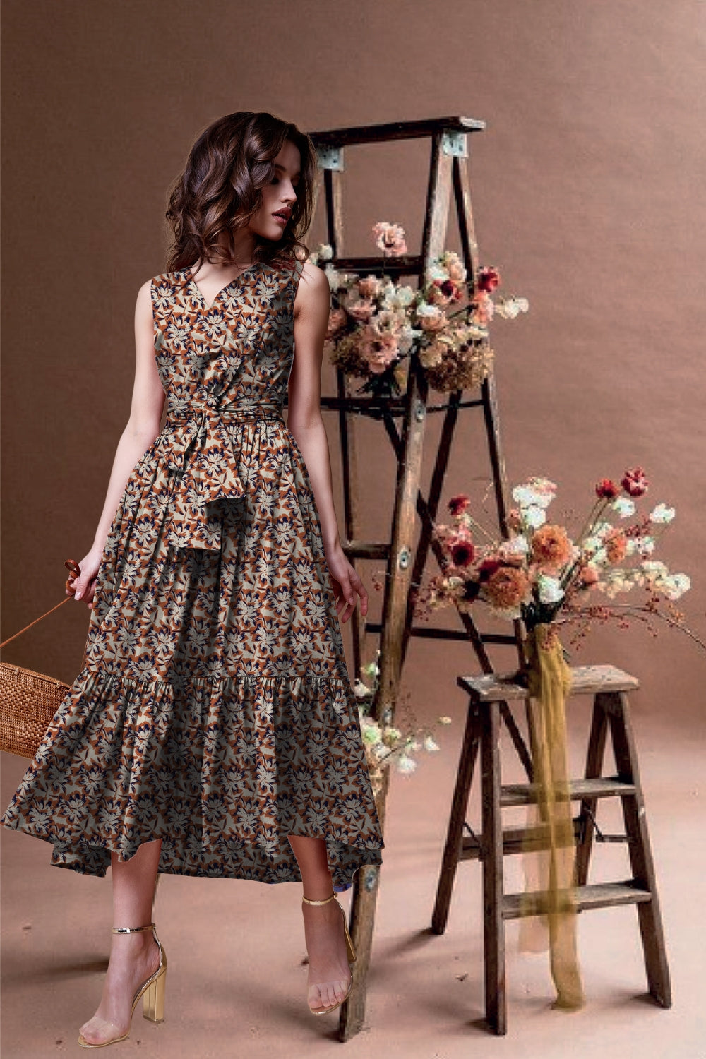 Lara Brown Floral Wrap Dress - ModaMia Lara Brown Floral Wrap Dress - ModaMia
