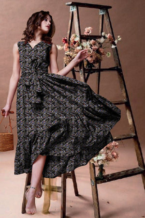 Lara Black Floral Wrap Dress