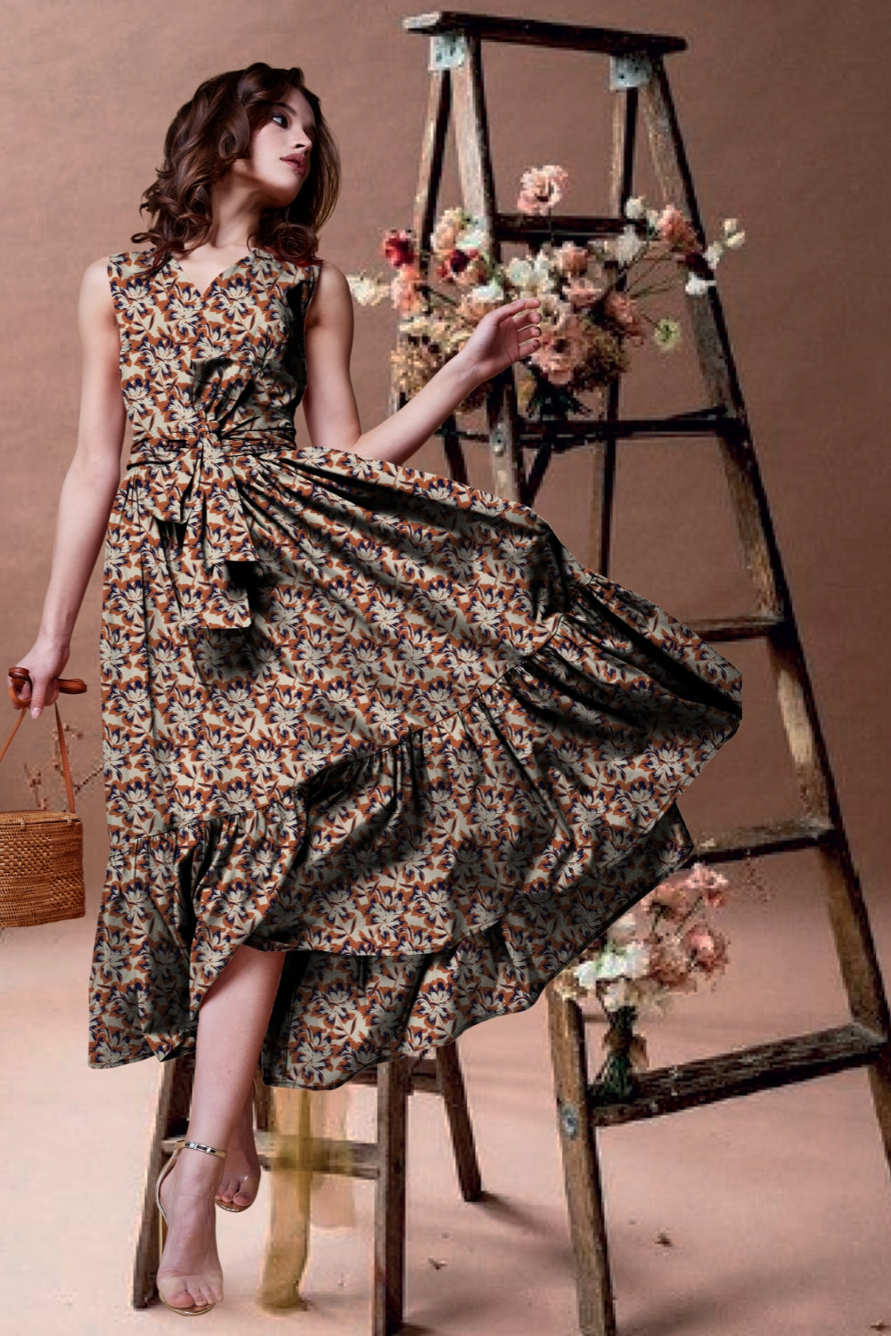 Lara Brown Floral Wrap Dress - ModaMia Lara Brown Floral Wrap Dress - ModaMia