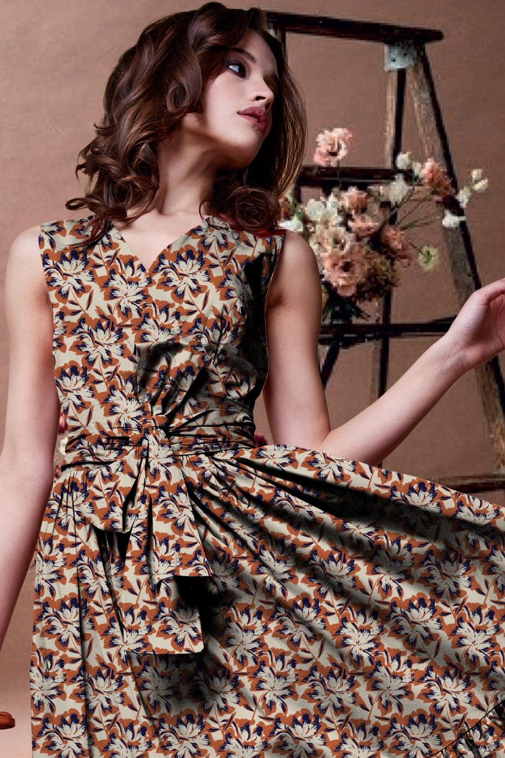 Lara Brown Floral Wrap Dress - ModaMia Lara Brown Floral Wrap Dress - ModaMia