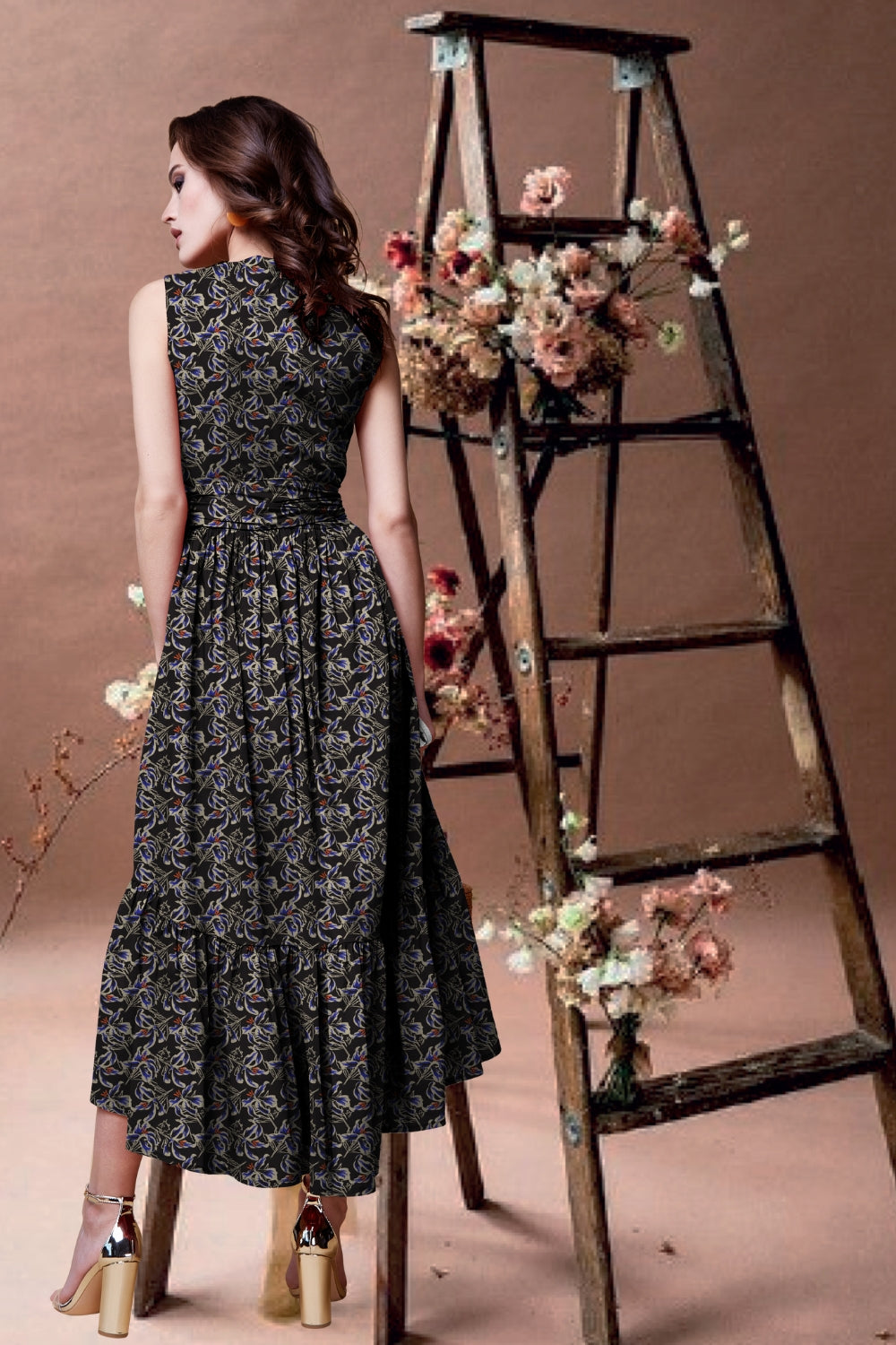 Lara Black Floral Wrap Dress
