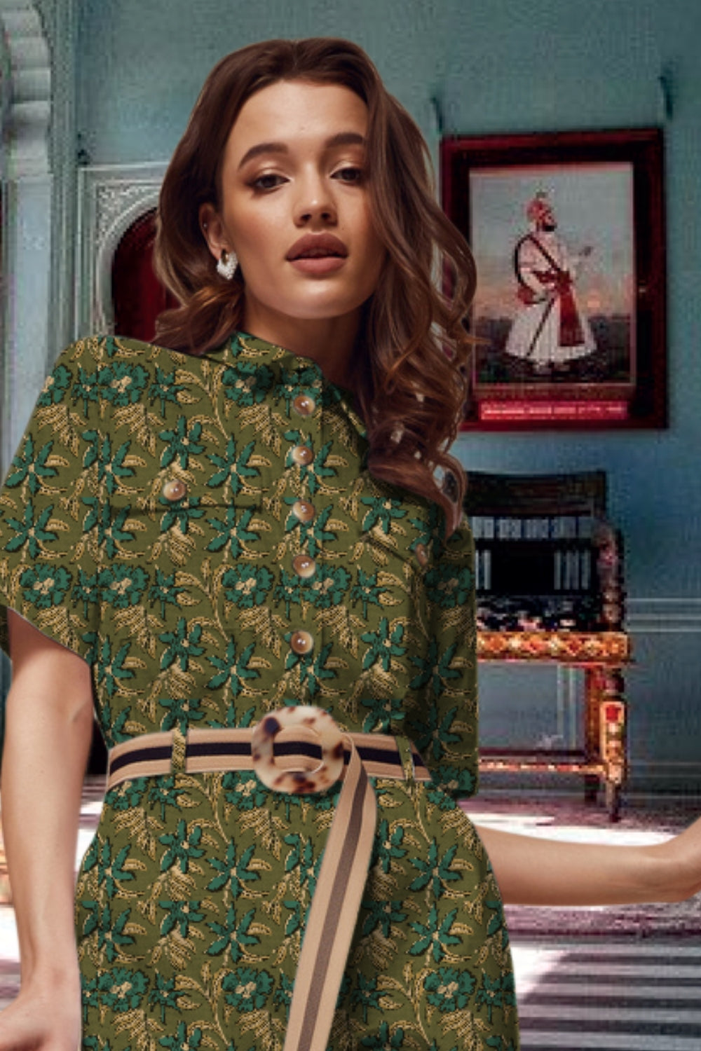 Lucy Green Floral Button-Up Jumpsuit