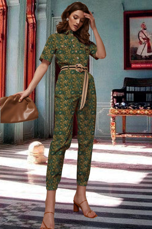 Lucy Green Floral Button-Up Jumpsuit