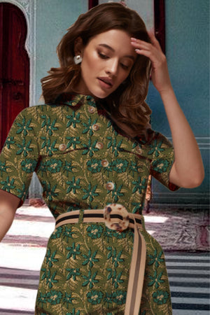 Lucy Green Floral Button-Up Jumpsuit