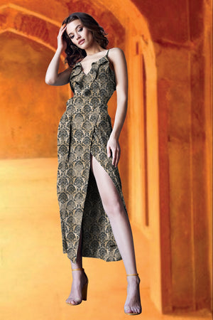 Olivia Geometric Ruffle Wrap Dress