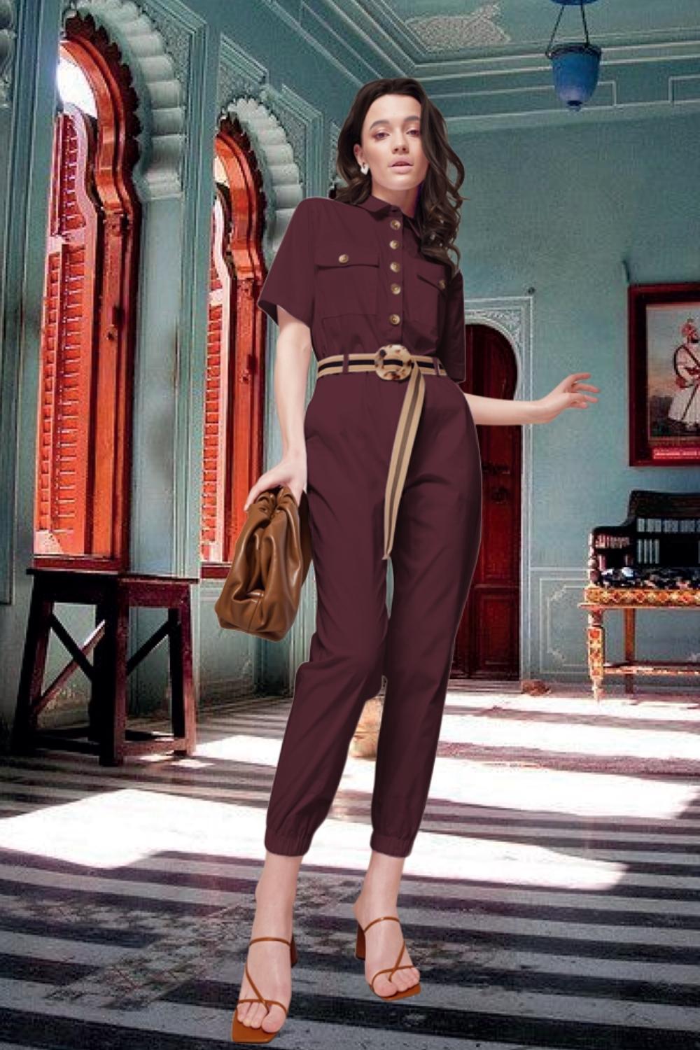 Red button sales up jumpsuit