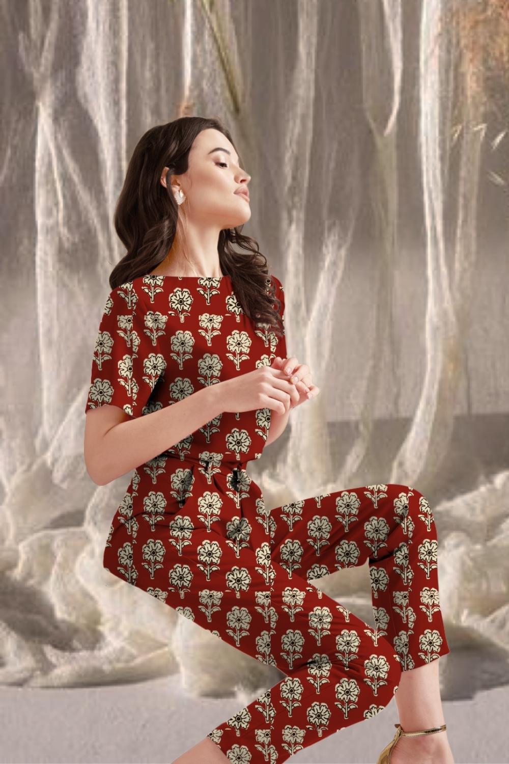 Jumpsuit 14 -  Sophie Half Sleeve Jumpsuit Red Floral Half Sleeve Jumpsuit