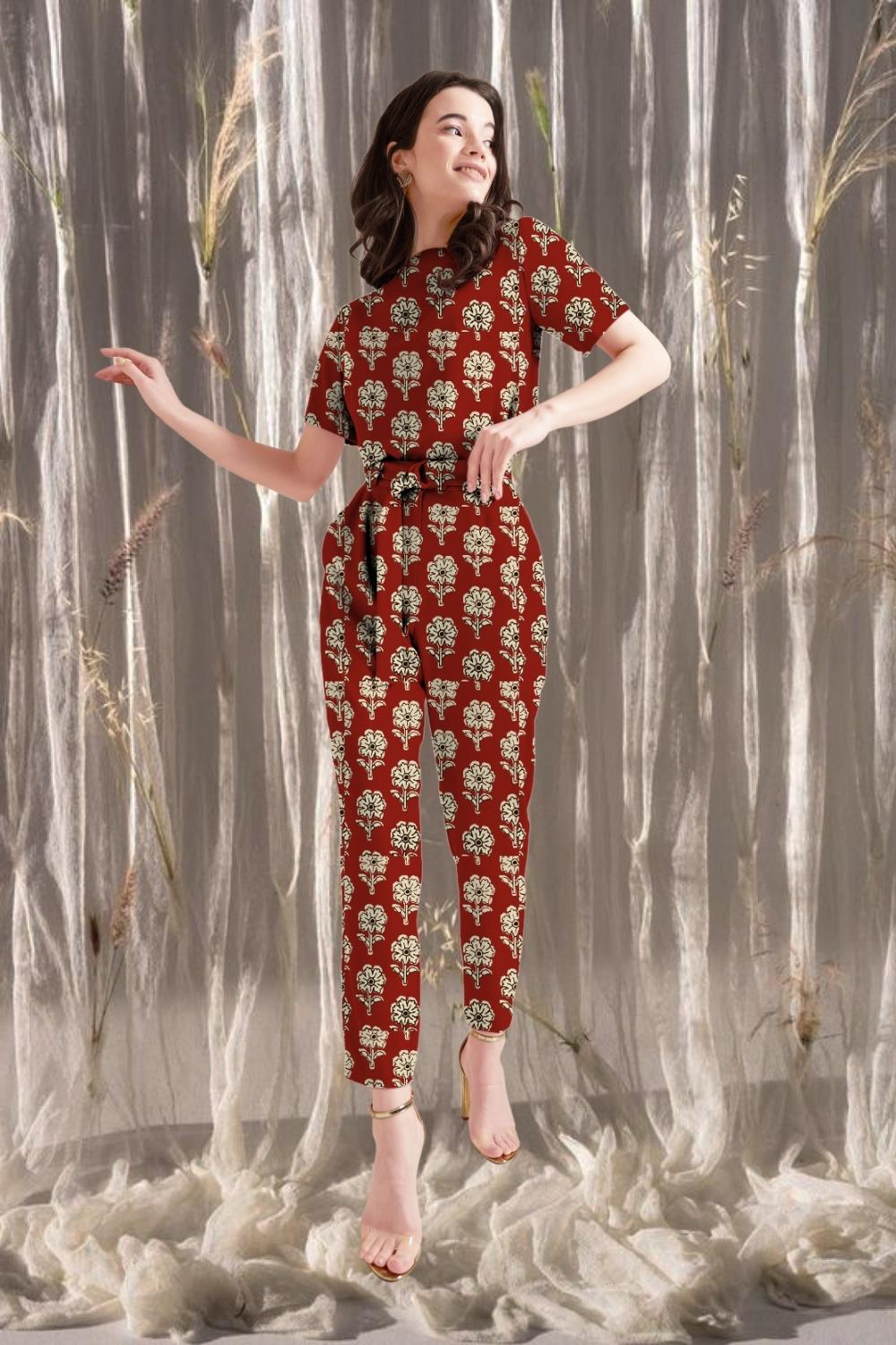 Jumpsuit 14 -  Sophie Half Sleeve Jumpsuit Red Floral Half Sleeve Jumpsuit