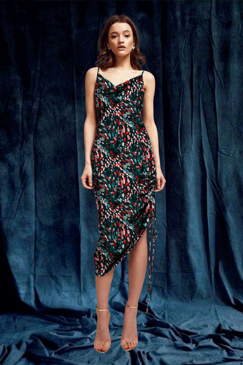 Rosa Green & Red Print Slip Dress