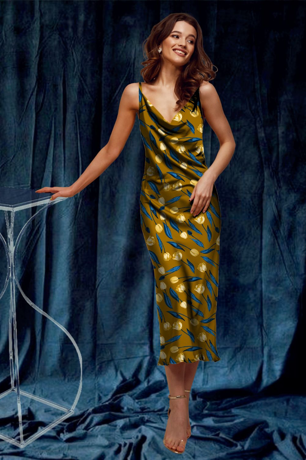 Rosa Yellow & Blue Floral Slip Dress