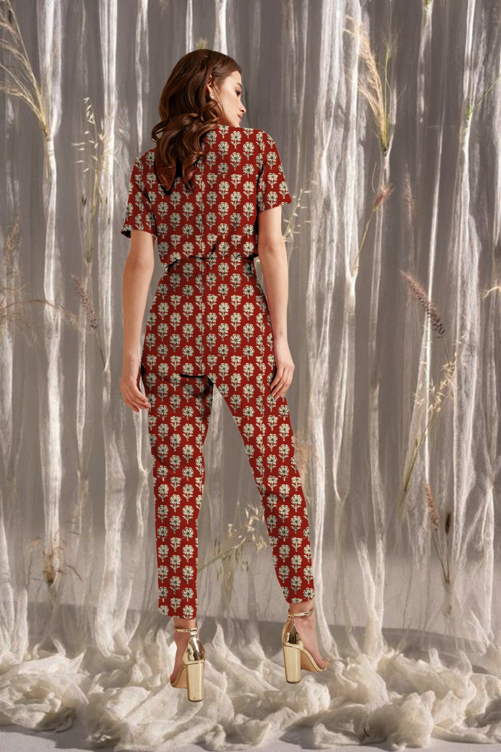 Jumpsuit 14 -  Sophie Half Sleeve Jumpsuit Brown Geometric Half Sleeve Jumpsuit