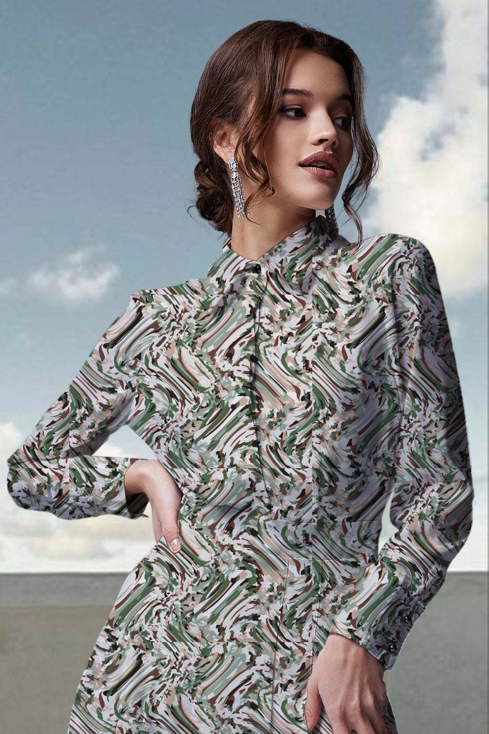 Tiara Abstract Slit-Midi Dress