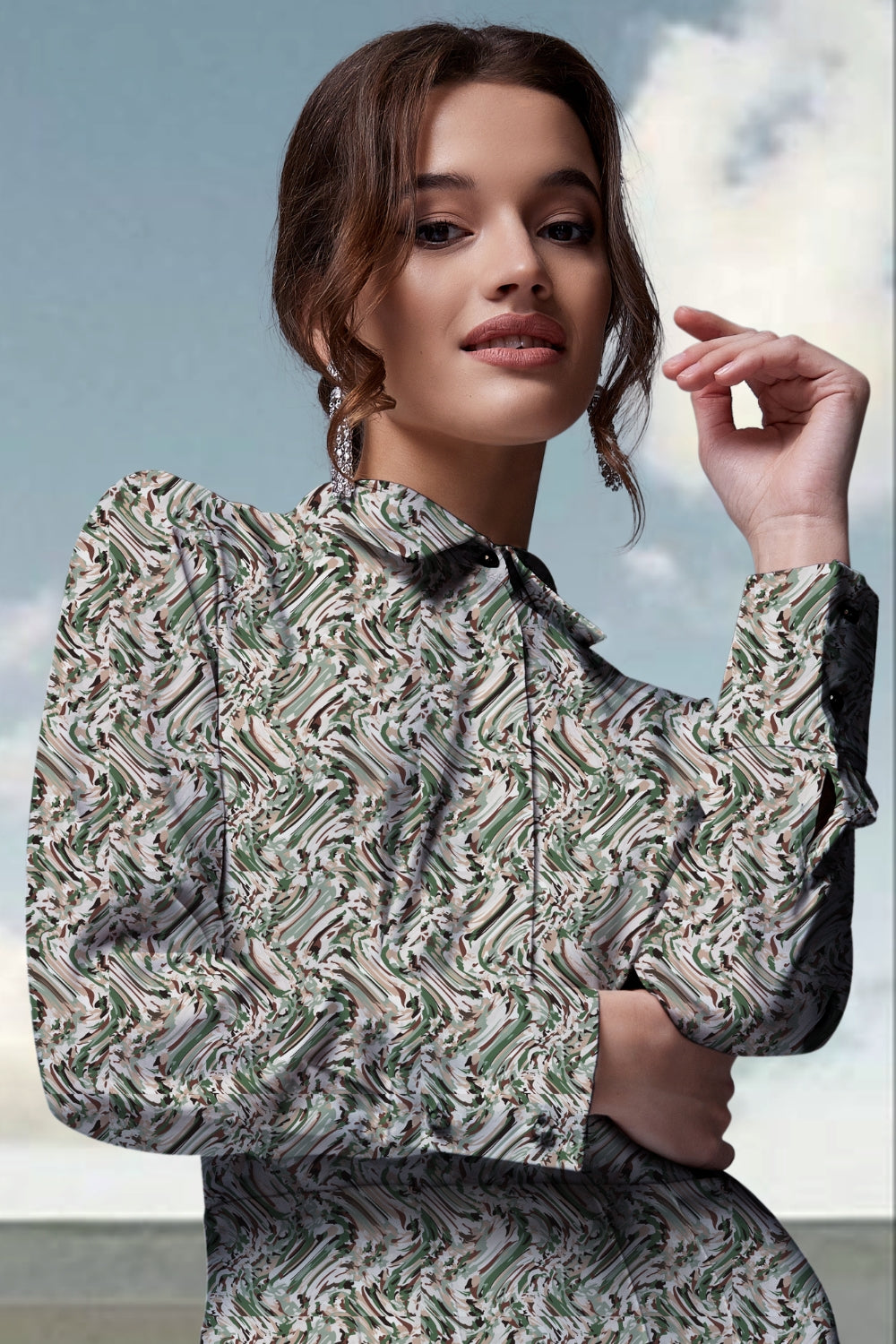 Tiara Abstract Slit-Midi Dress